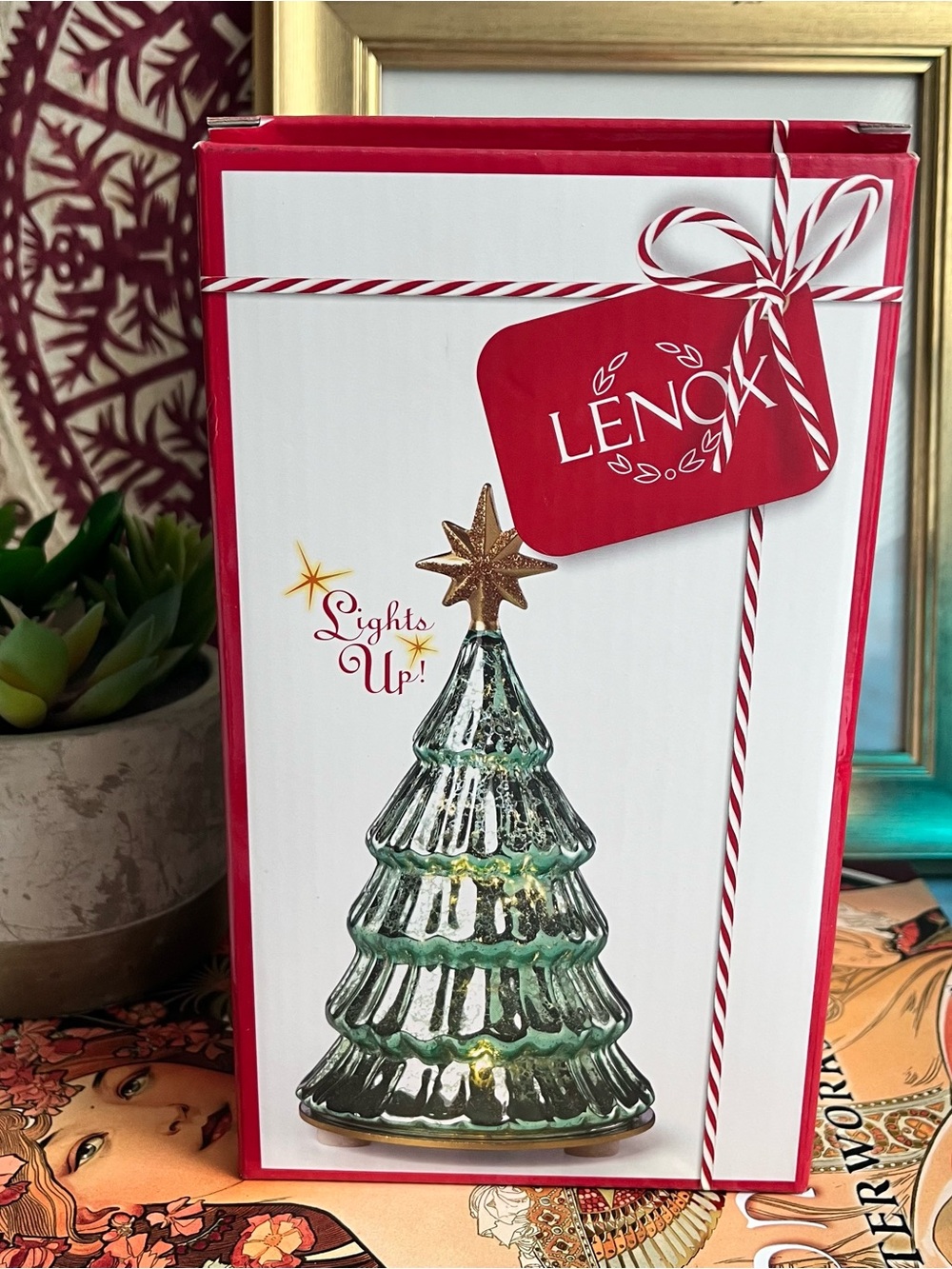Lenox Radiant Light Lit Glass Pine Christmas Tree 6.6” New in box